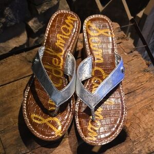Sam Edelman Metallic Silver and Brown Sandals
